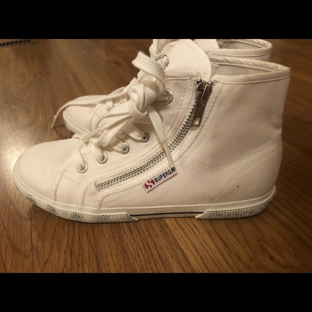Never worn white double zipper high tops